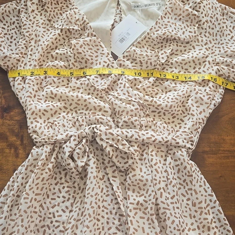 NWT Selfie Leslie Marcheline Brown And Cream Sprinkle Mini Dress Size Medium - Picture 9 of 14
